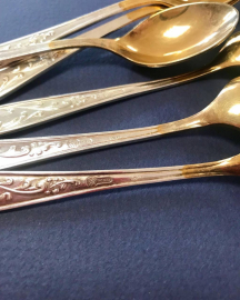 Ложки чайные "Пламя", з-д Кольчугино, мнц с серебрением и золочением, винтаж, СССР. Цена за 6шт. Картинка 3